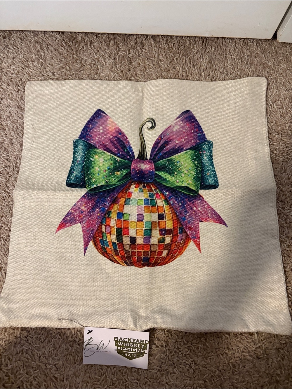 Multicolor Bow Pumpkin Holiday Pillow Cover